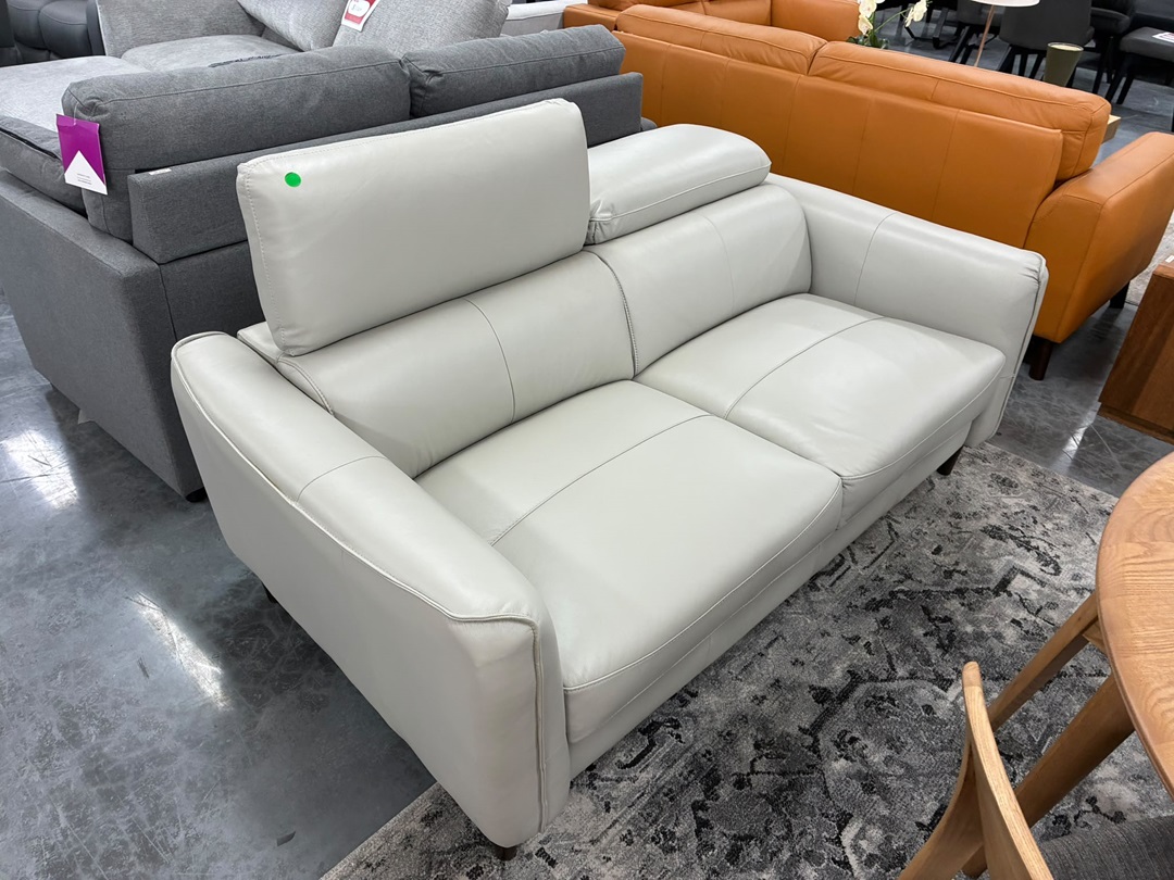 🛋️ Full Leather 2 Seater Sofa – Silver