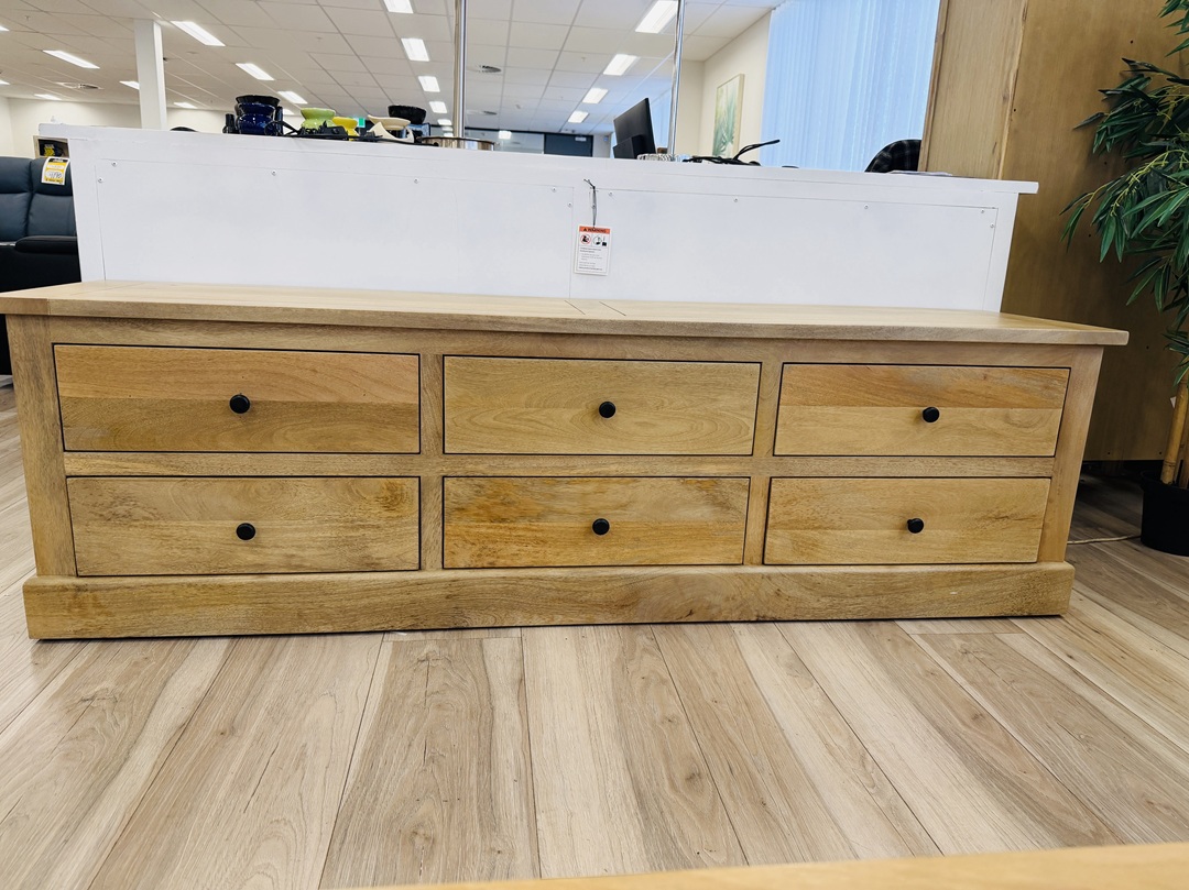 6 Drawer Light Oak Timber TV Unit 3