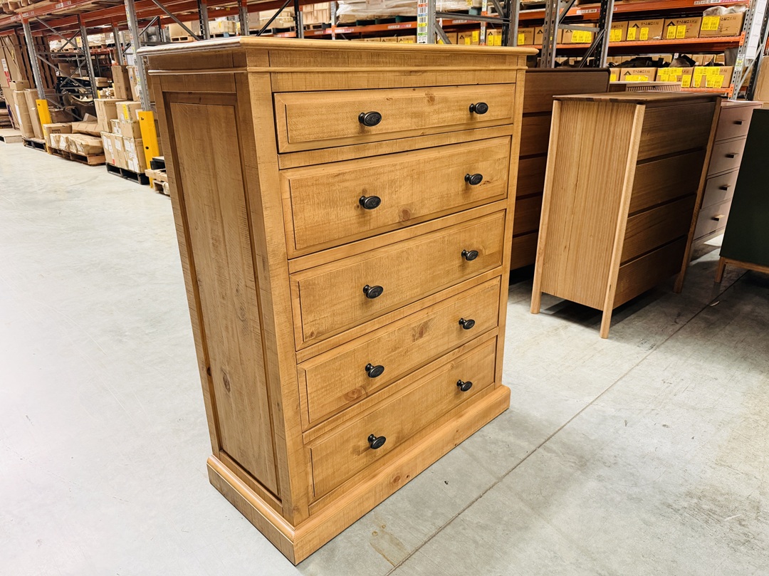Antique Natural 5 Drawer Timber Tallboy 4