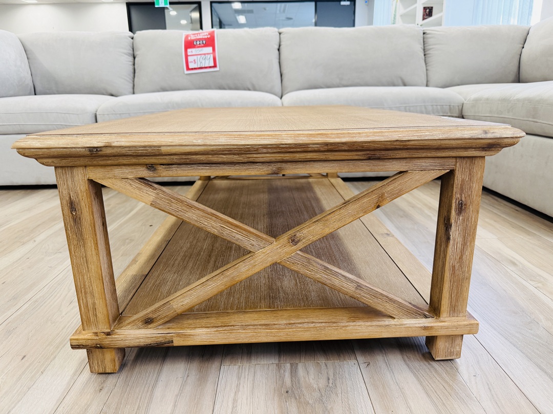 Antique Natural Timber Coffee Table with Shelf 3