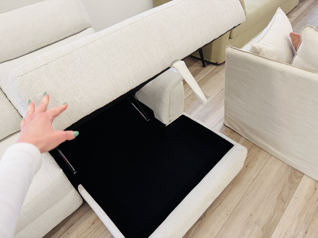 Cream Fabric Chaise Sofa with Electric Extenders 2