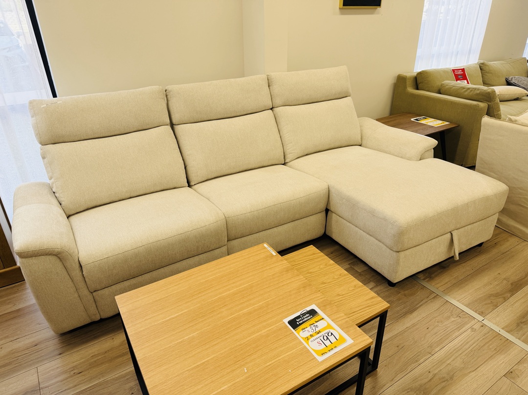 Cream Fabric Chaise Sofa with Electric Extenders 4