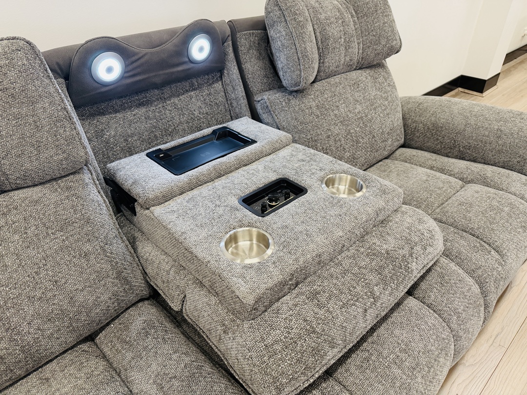 Dark Grey Fabric Electric Recliner 3pc Set with Surround Sound Recliners 4