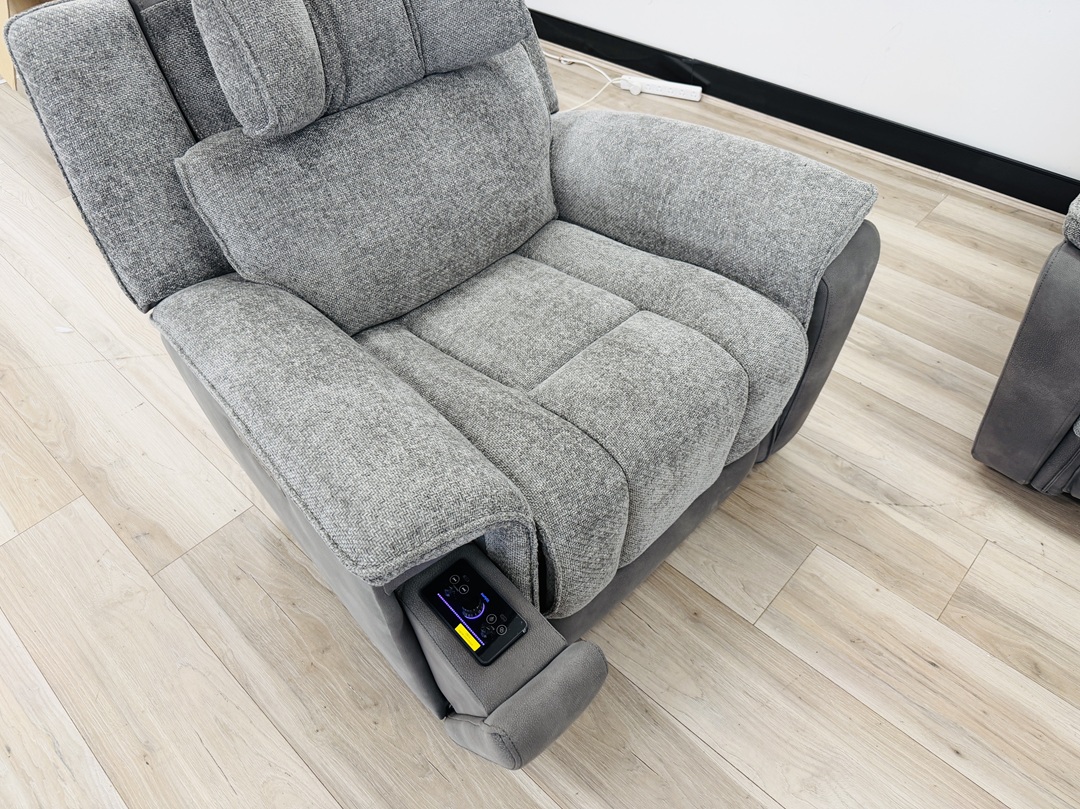 Dark Grey Fabric Electric Recliner 3pc Set with Surround Sound Recliners 7