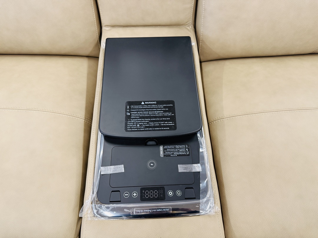 Fawn Leather Electric Dual Motor Corner Lounge with Built In Fridge 3