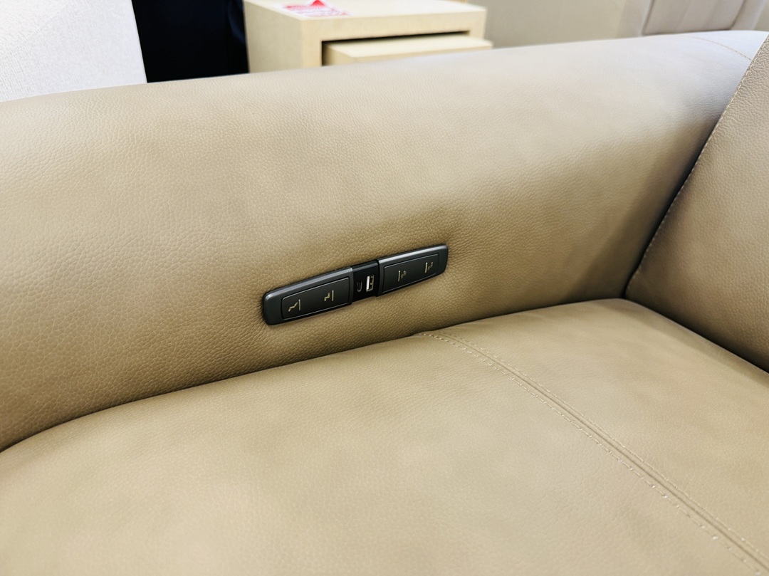 Fawn Leather Electric Dual Motor Corner Lounge with Built In Fridge 5