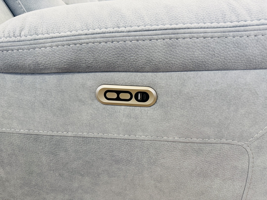 Mist Blue Fabric Electric Corner Sofa with Cupholders & Storage 2
