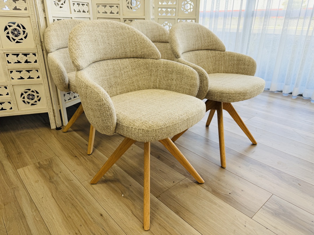 Natural Linen Fabric Swivel Dining Chairs 3