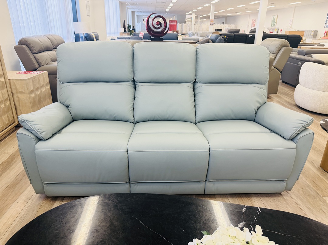 Pale Blue Leather 3pc Electric Recliner Setting 3