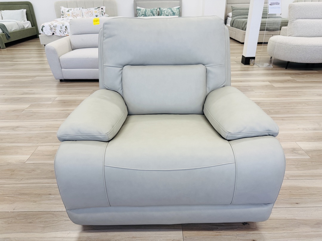 Pale Grey Leather Single Electric Recliner 3