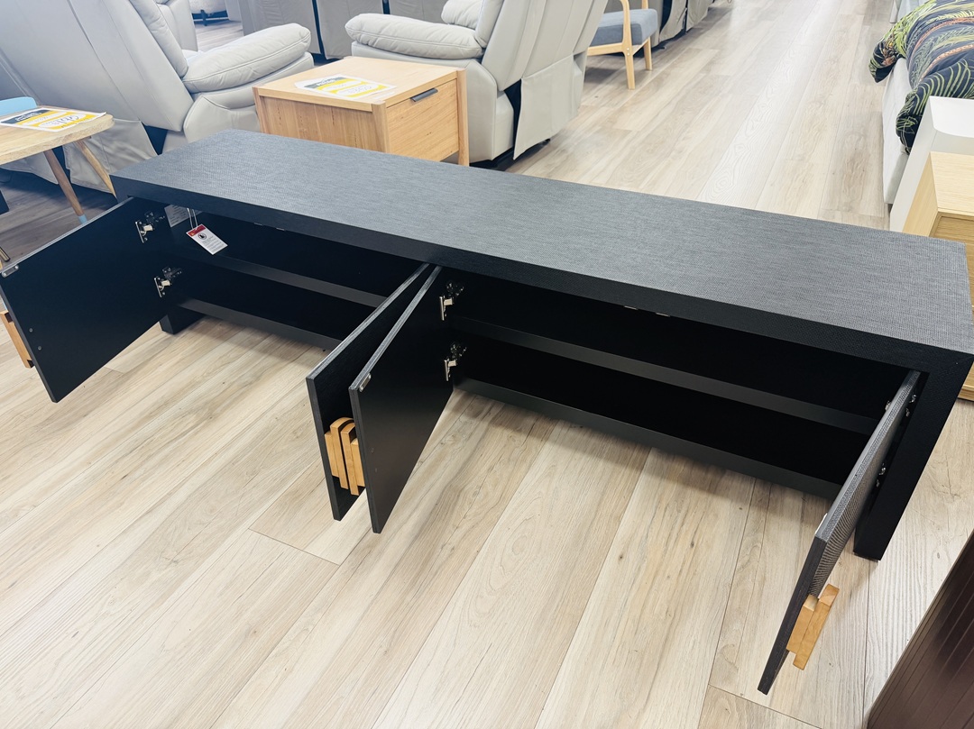 Premium Black Grassloth 4 Door TV Unit 3