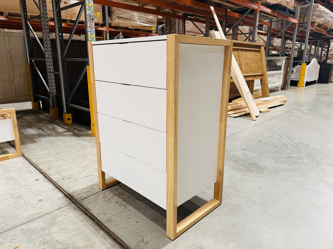 White 4 Drawer Kids Tallboy with Natural Trim 2