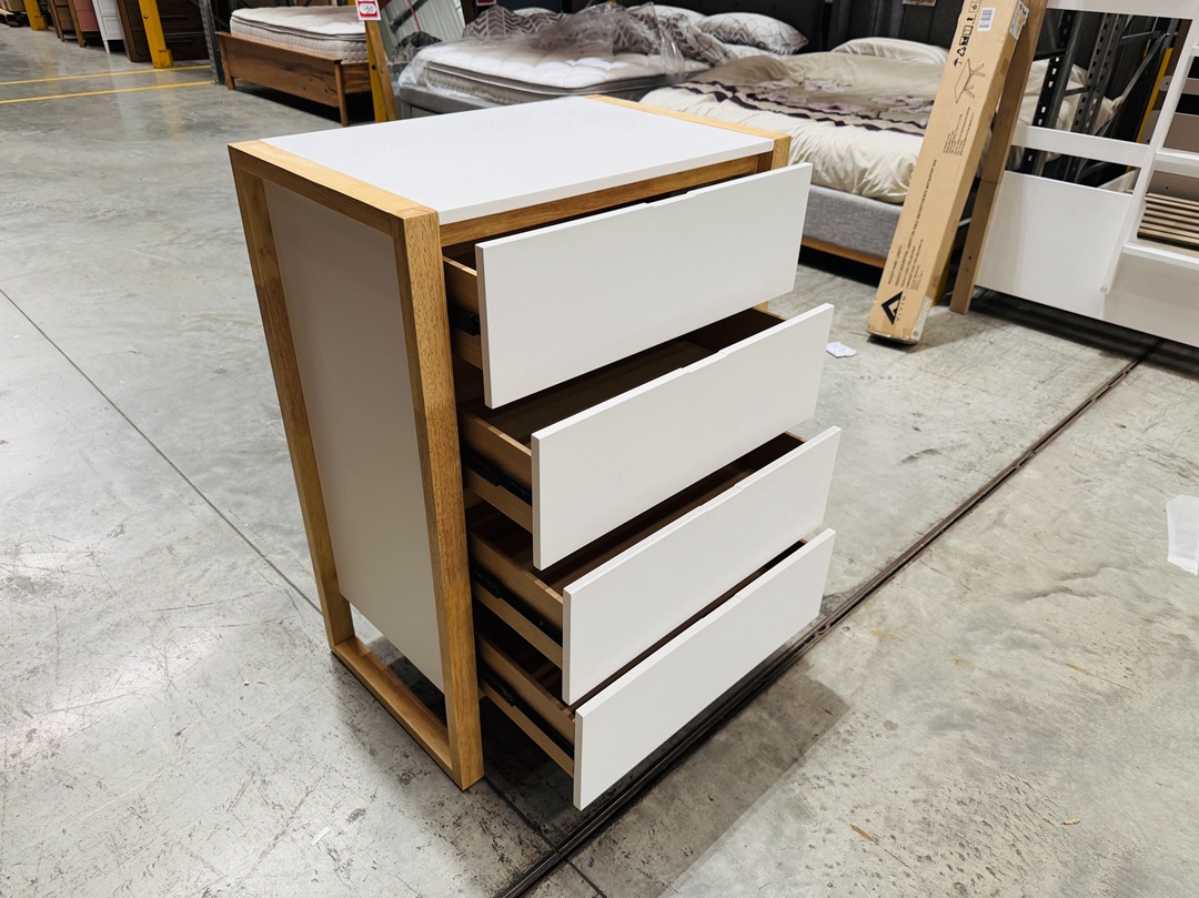 White 4 Drawer Kids Tallboy with Natural Trim 3