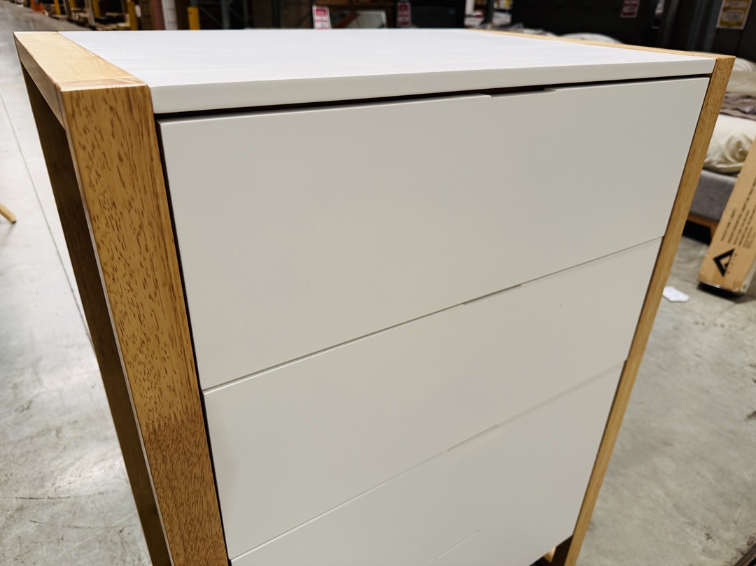 White 4 Drawer Kids Tallboy with Natural Trim 4