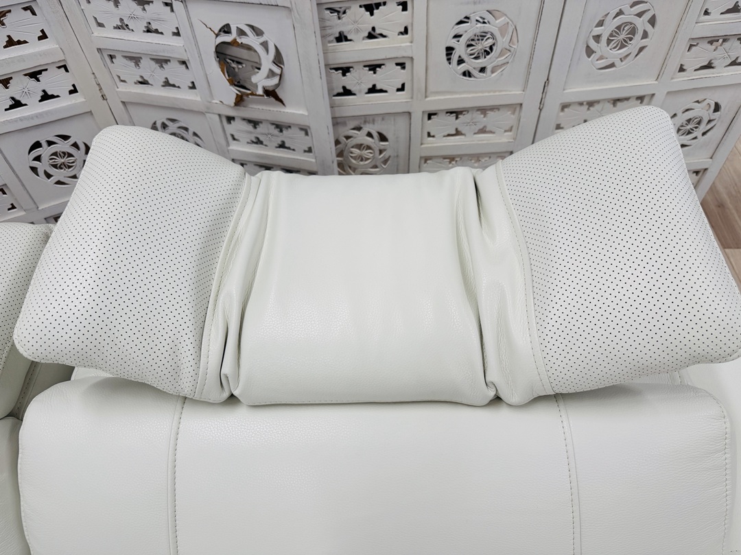 White Leather Corner Lounge with Electric Recliners, Headrests and Built In Speakers in Headrests 6