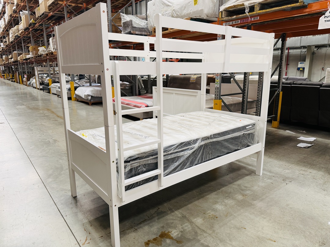 White Timber Single Over Single Bunk Bed 3