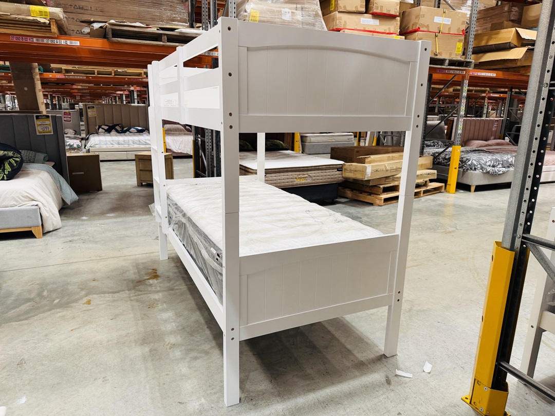 White Timber Single Over Single Bunk Bed 4