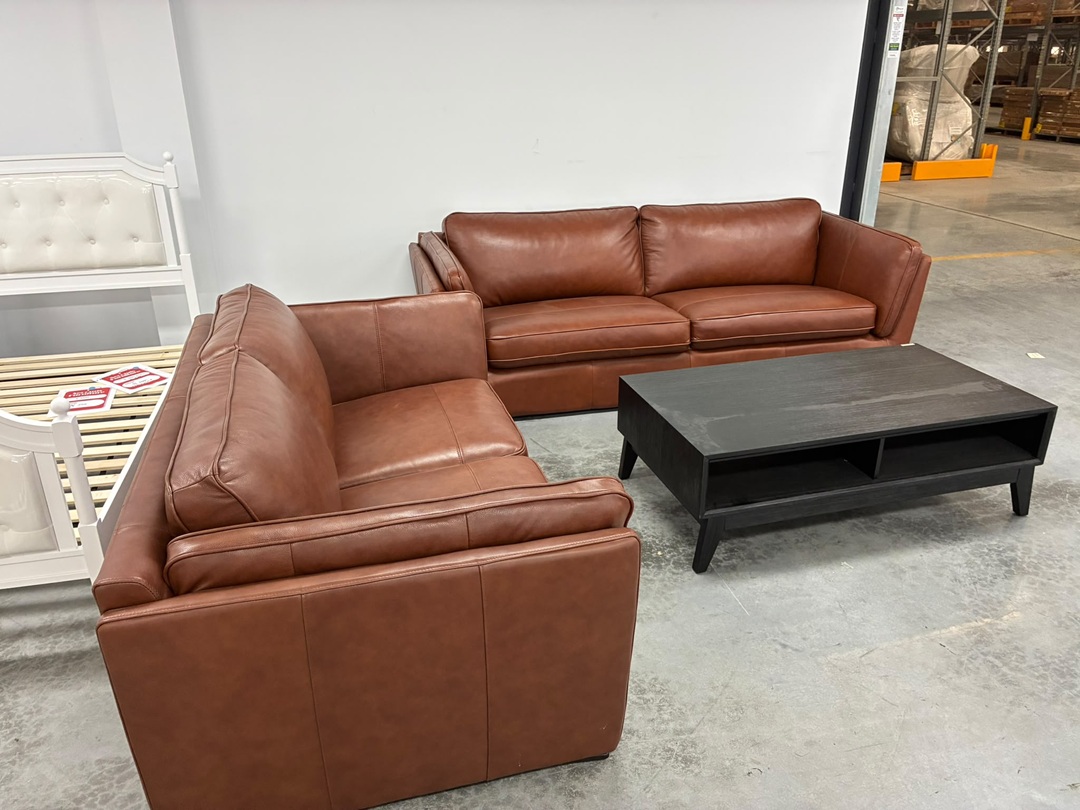 🛋️ 3 + 2 Seater Leather Sofa Suite – Butterscotch4