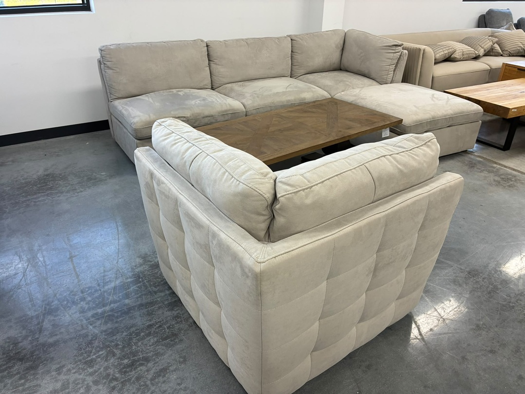 🛋️ Modern Corner Sofa with Ottoman – Beige (5 Piece)1