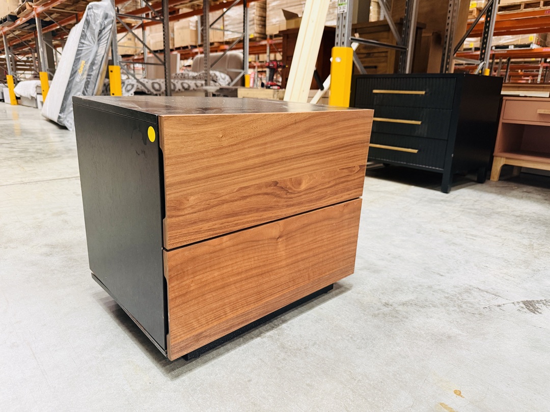 2 Drawer Walnut Timber Bedside with Black Top 3