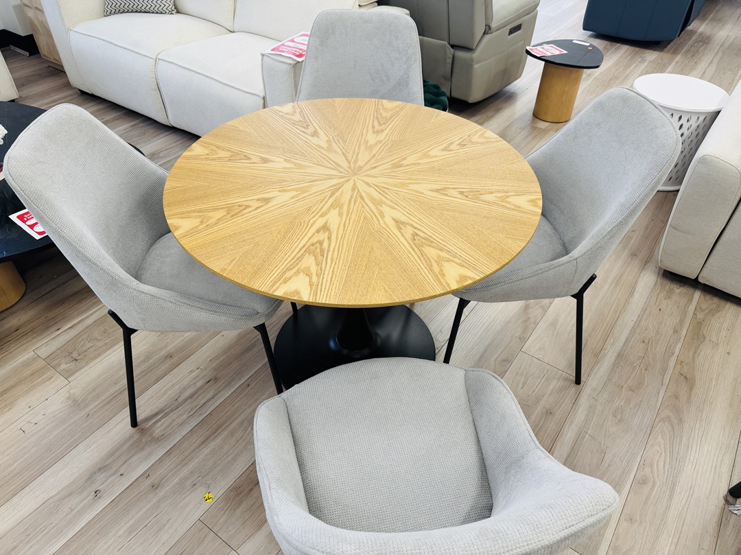 5pc Round Dining Set with Grey Fabric Chairs 3