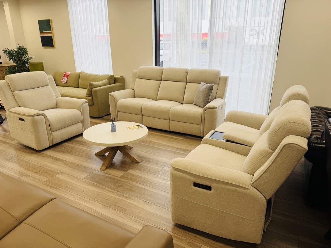 Cream Fabric 3+2+1 Electric Recliner Setting 5