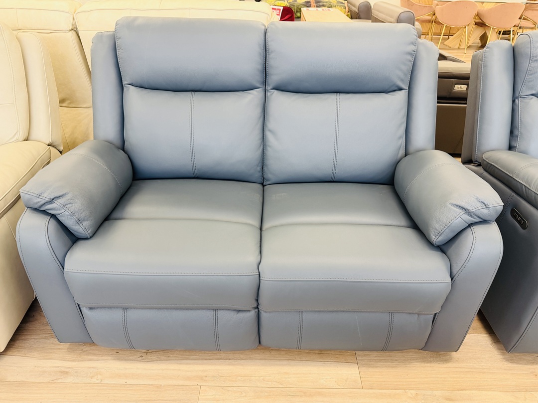 Dark Blue Leather 2 Seater with Electric Recliners 3