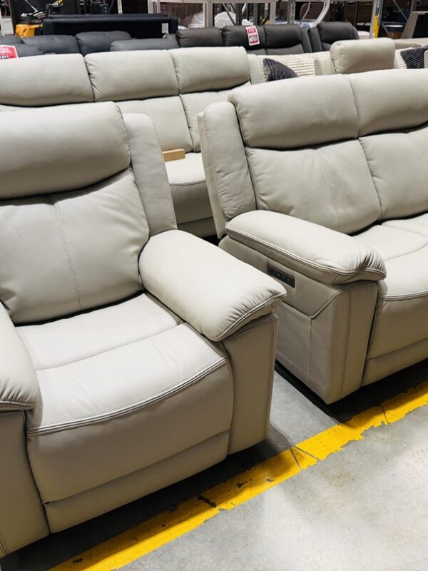 Dove Grey Leather 3pc Electric Recliner Set