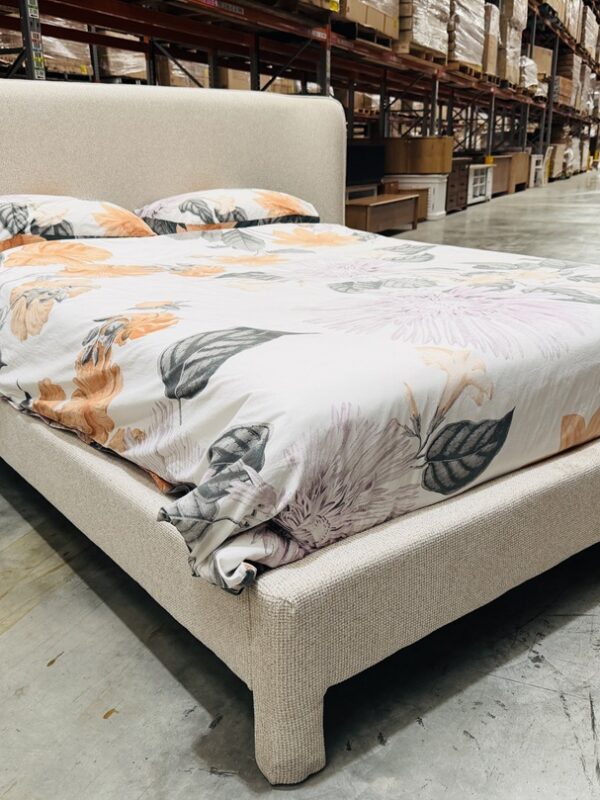Oatmeal Fabric Queen Bed with Curved Headboard
