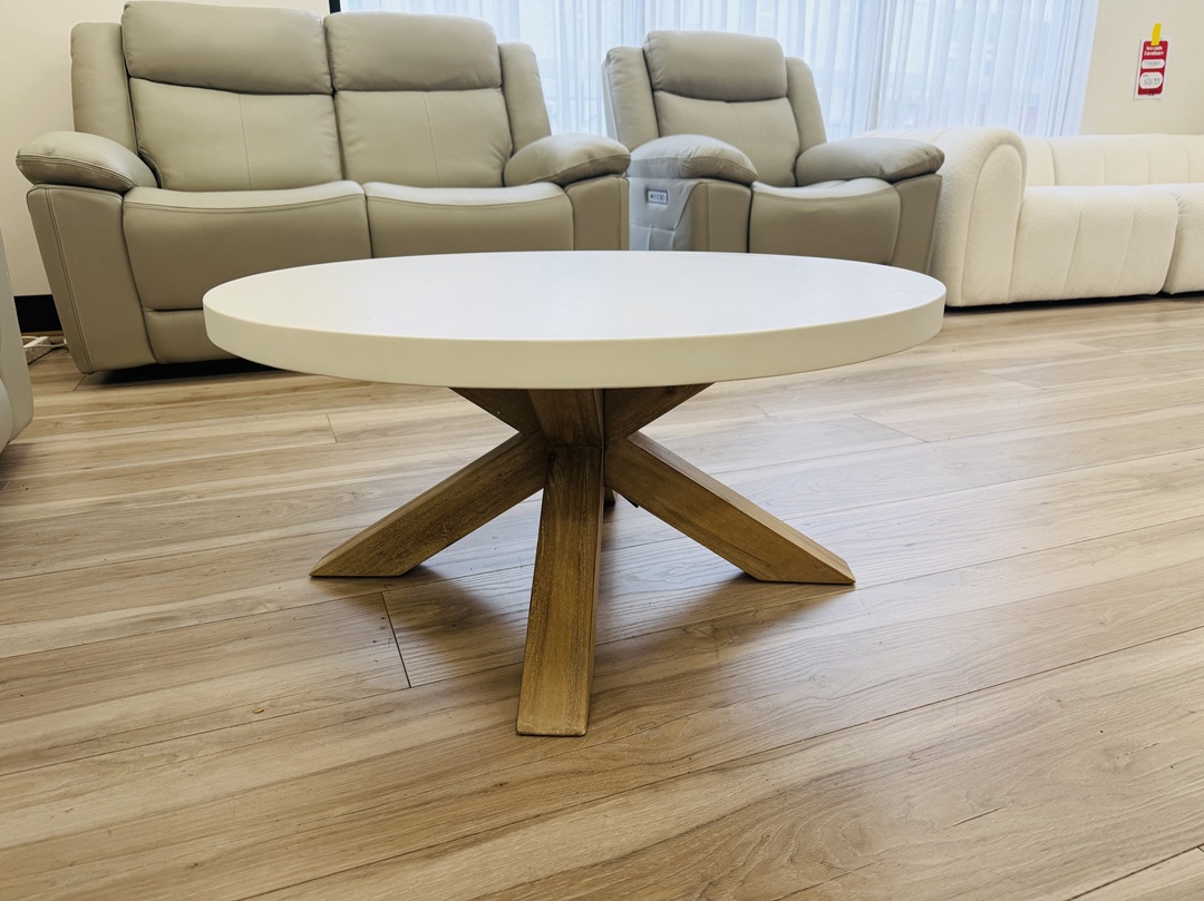 White Concrete Top Round Coffee Table with Timber Legs 3