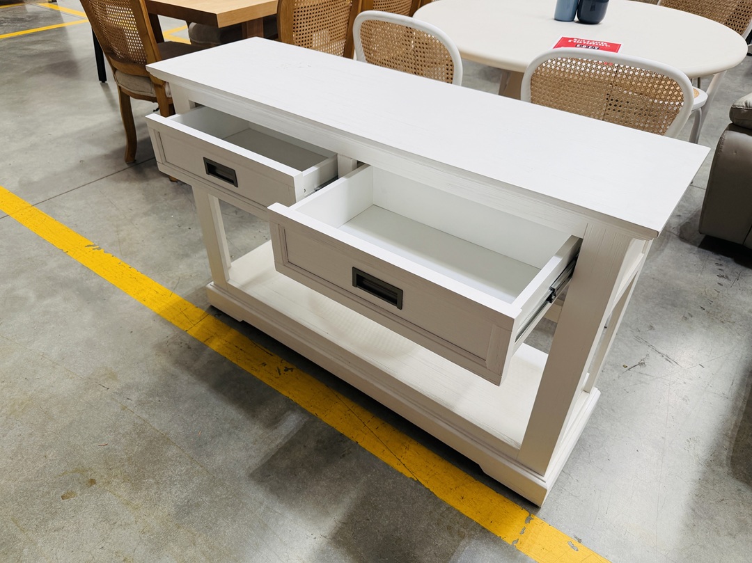 White Timber 2 Drawer Hall Table 3